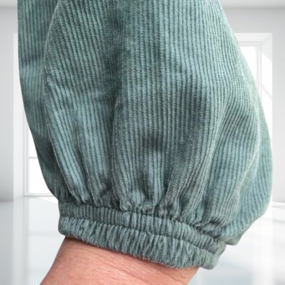 Free Assembly Green Corduroy Tiered Mini Swing Dress Puff Sleeve XS - Picture 4 of 8